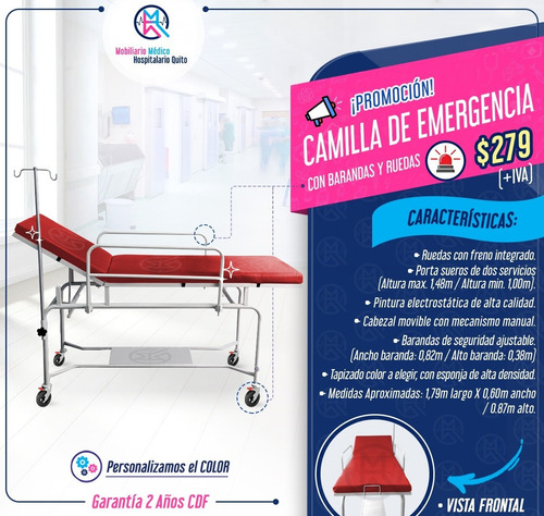 Imagen 1 de 1 de Camilla De Emergencias Medica Con Barandas Y Ruedas