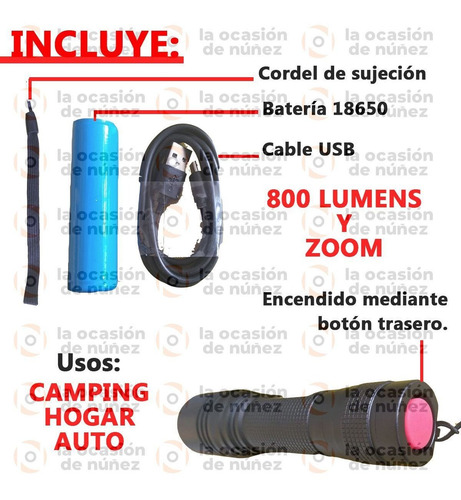 Imagen 3 de 7 de Linterna Led Tactica De Mano Spinit Recargable Pointmax 800r