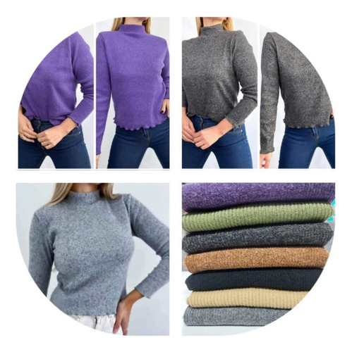 Sweater Polera Mujer Lanilla Moda Dama Elastizado Básico
