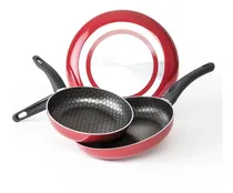 Comprar Juego De 3 Sartenes De Aluminio 3 Tamaños Color Rojo Cinsa