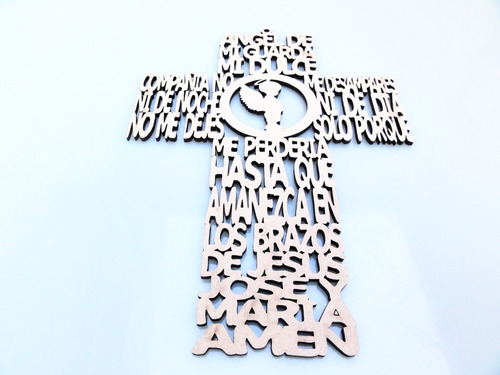 Imagen 3 de 5 de Cruz Ángel De La Guarda 20cm - Mdf / Fibrofacil