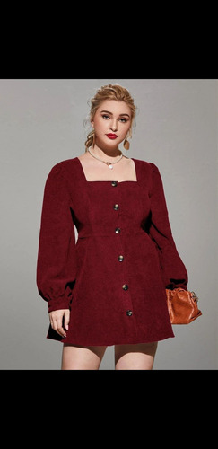 Vestido Bordó Tipo Corderoy Elegante Coquette Talle Grande