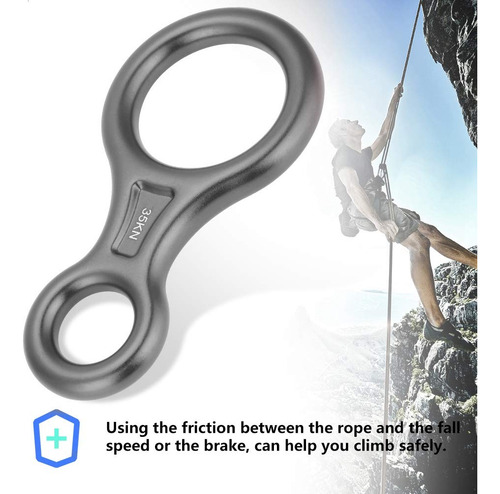 Alomejor Escalada Rappel Safety 35kn Monta?ismo Escalada Figura 8 Cuerda Descensor Anillo(gris) Herramienta De Escalada