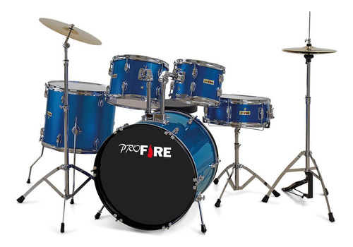 Bateria Acústica Pro Fire 20 Azul Ferragem Cromada Com Prato