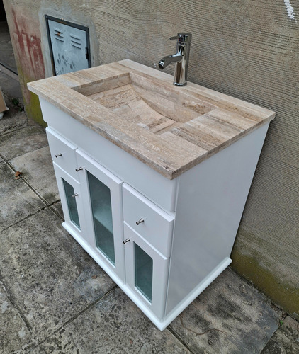 Vanitory X70cm Bacha De Mármol Travertino. Blanco Beige Un Agujero