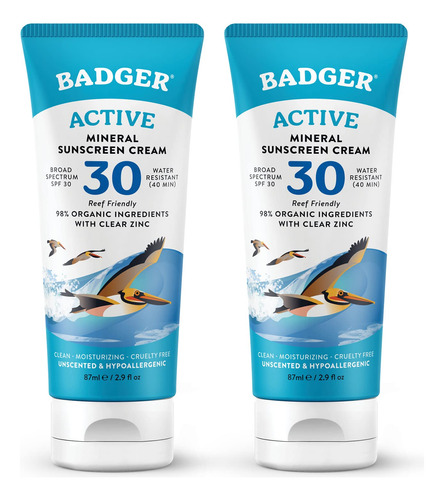 Crema Mineral Sunscreen Badger Spf 30, 85 Ml, 98% Orgánica,
