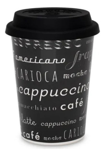 Copo De Cerâmica Com Tampa Silicone Oxford - Trip Para Café Cor Preto