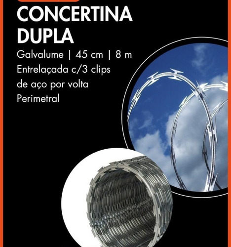 8 Mts De Concertina Dupla Clipada 45cm Galvalume