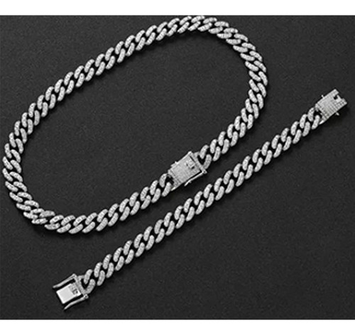 Collar Y Pulsera Cubanos Con Diamantes De 50cm+20cm