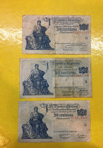 Argentina Lote De 3 Billetes 50 Centavos, Bl133