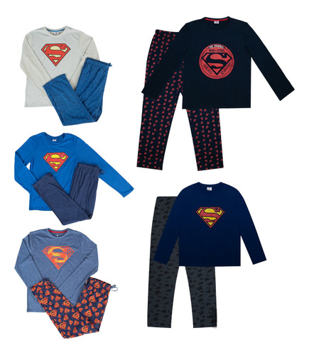 Pijama Hombre Disney Superman Poleron + Buzo Otoño -invierno