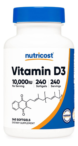 Vitamina D3 10000 Ui Mega Potencia 240 Capsulas Para 8 Meses