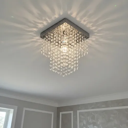 Lustre De Cristal Acrilico 20x20 E27 Vai Montado Sala Quarto