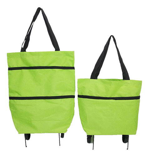 Carrito Compras 2 En 1 Bolsa Plegable Ruedas 25 L Capacidad Multifuncional Color Verde Ele-Gate
