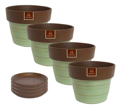 Set De 4 Maceta Greta 16cm Menta Y Sus Platos