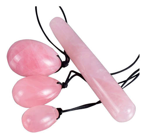 4 Huevos Yoni De Cuarzo Rosa Con Cuerda - Ejercicios Kegel