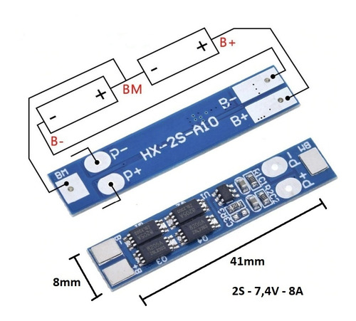 Placa Proteção Bateria Lítio 18650 2s 7,4v 8a Bms - 2 Un.