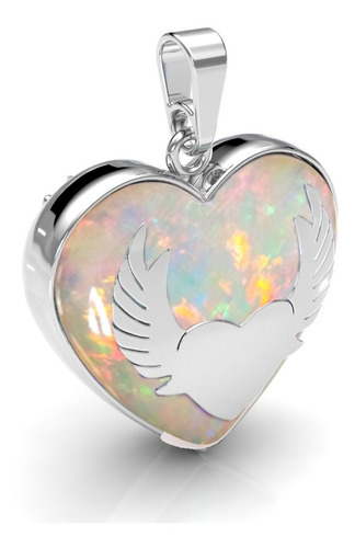 Dije Llamador De Ángel Corazón Blanco Plata .925 Agálea