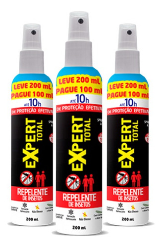 Kit 3 Repelentes De Insetos Para Pele Expert Total 10h 200ml