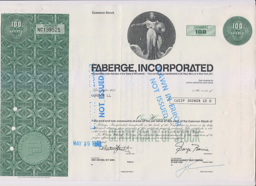 Certificado De Acciones Faberge , Incorporated , Ny , Usa