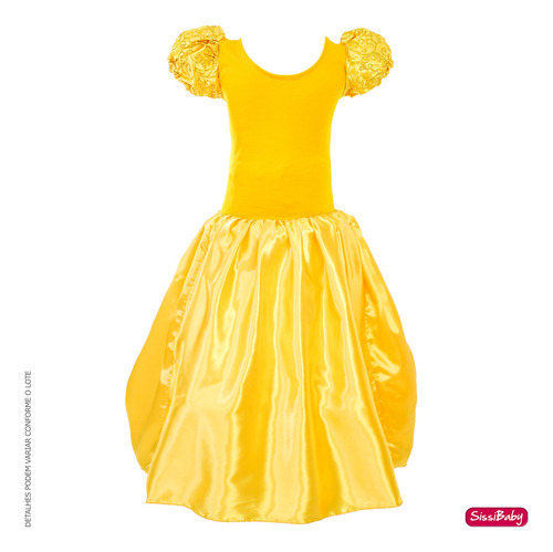 Fantasia Infantil Bela A Fera Princesa Dourada Luxo Com