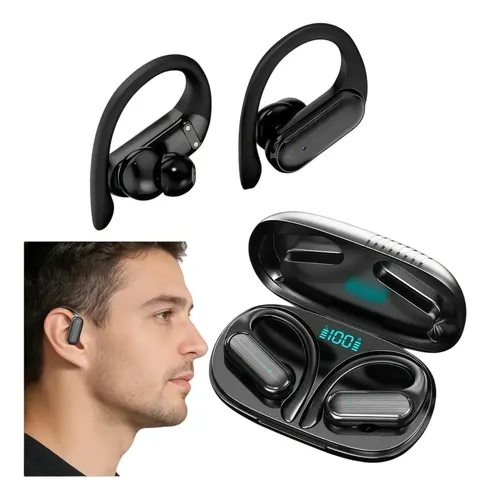 Fone de Ouvido Esportivo Bluetooth 5.3 com Ganchos para Corrida e Academia