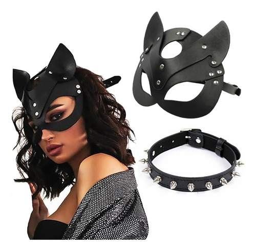 Máscara Y Collar De Zorro De Cuero Pu Para Mascarada Cosplay