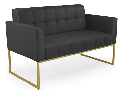 Kit Sofá E 2 Poltronas Elisa Corino Base Industrial Dourado Cor Preto