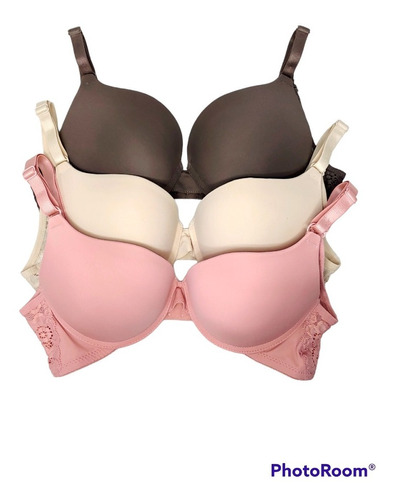 Paq 3 Bras Doble Push Up Sexy Tanga Ilys Relleno Lenceria