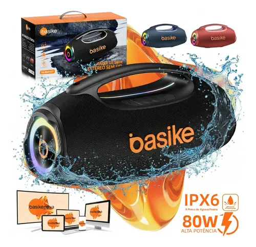 Basike Caixa de Som IPX6 Boombox 3 80W 8000Mah 10hrs Portátil Bluetooth 5.3 Sem Fio À Prova Dágua Com Mesa Luz RGB Hifi TWS Bass Forte Áudio Alta Qualidade Profissional Subwoofer Forró Boobox Bombox