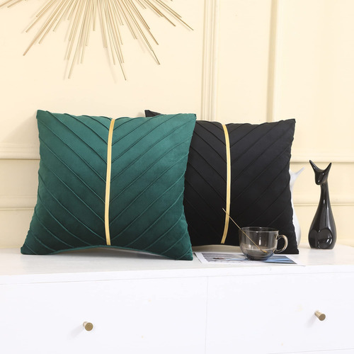 Fundas De Cojin Color Negro Con Franja Dorada 40x40cm 2 Pzs