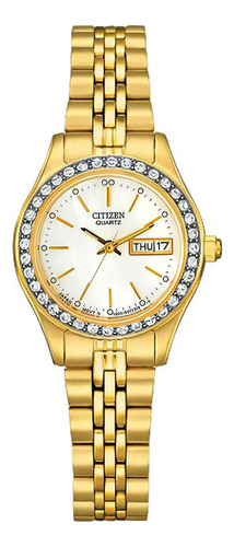 Reloj Citizen Quartz Analog Eq053255d Mujer Color De La Malla Dorado Color Del Bisel Brillante Color Del Fondo Blanco