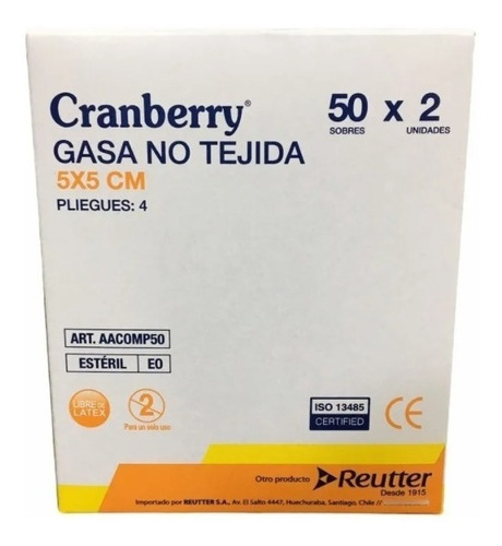 Imagen 2 de 2 de Gasa Estéril 5x5- Caja 50 Unidades Cranberry