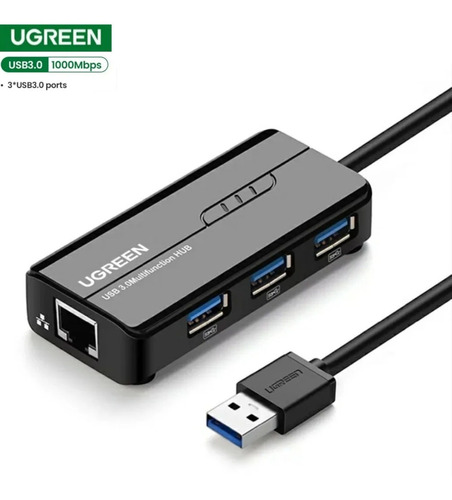 Adaptador Ugreen Hub Usb 3.0+ Rj45 Ethernet Mac Nintendo Box