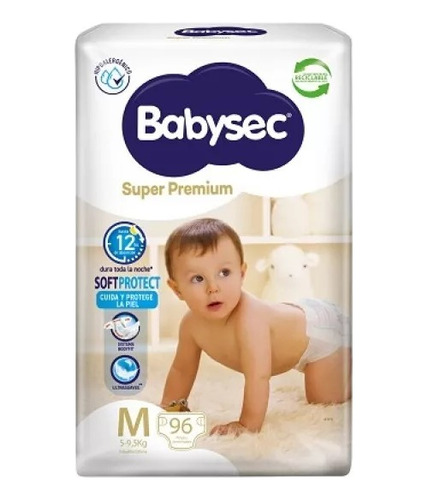 Pañales Babysec Super Premium Talle M Por 96 Unidades.