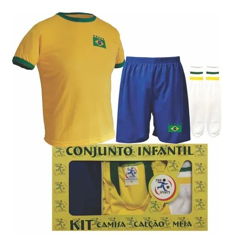 Kit Infantil Camisa, Shorts E Meião Brasil Copa Do Mundo