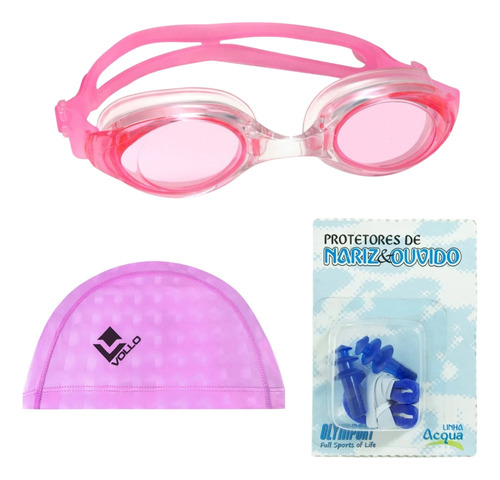 Kit Óculos De Natação Mergulho Essential+touca Pu+protetores