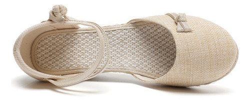Sandalias De Punto Con Punta Redonda Y Cuña Con Lazo Para Mu