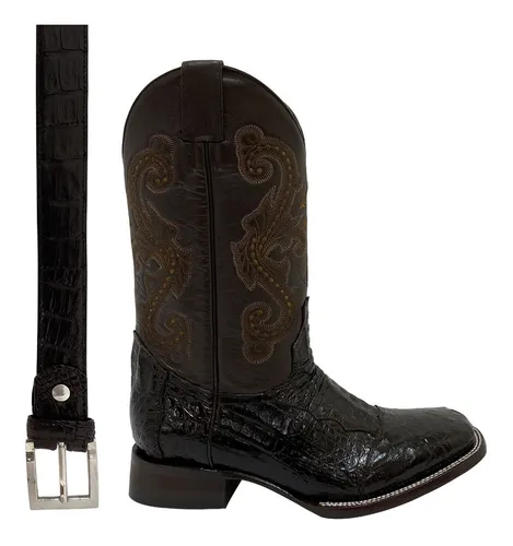 Botas Vaqueras De Caim n Punta Cuadrada Cinto De Caim n Cuotas