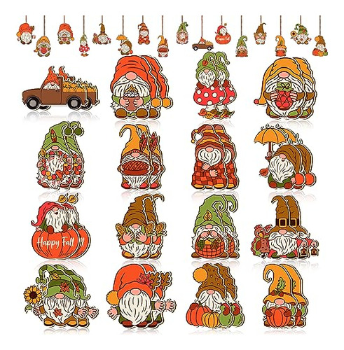 32pcs Fall Wood Gnome Ornaments For Fall Thanksgiving T...