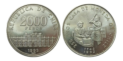 Moneda Conmemorativa Histórica 2000 Pesos Chile 1993
