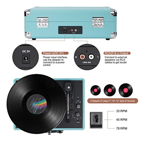 Tocadiscos Bluetooth Vintage Pack: Porttil, 3 Velocidades