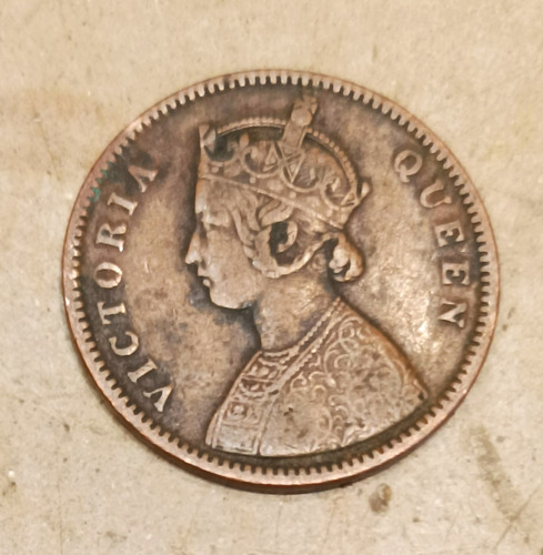 Antigua Moneda Bronce One Quarter Anna India 1862.