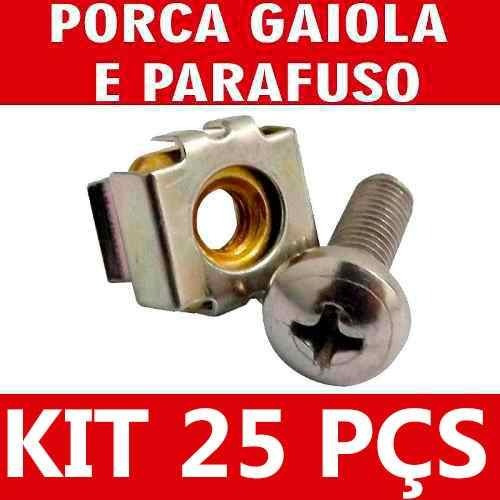 Imagem 2 de 10 de Kit Porca Gaiola + Parafuso Para Rack De Telecom Com 25 Pçs