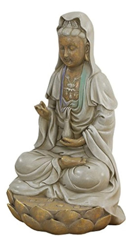 Diseño Toscano Diosa Guan Yin Sentado En Una Estatua De Loto