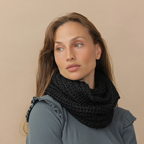 Cuello Rueda Tresher De Lana Abrigado Cálido Otoño/invierno Negro Liso Único