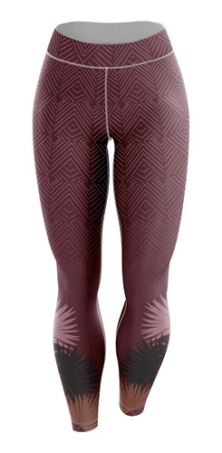 Calça Legging Missy Fitness Academia Bordo Geométrica