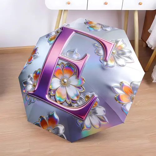 Floral Letter E Umbrella Retractable Travel Cyber Windproof W-3282