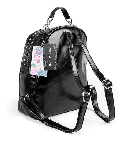 Imagen 2 de 6 de Mochila Cuero Sintetico Mujer Tachas Negra Urbana Lima