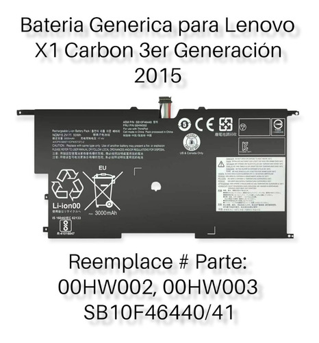 Bateria Generica Nueva Para Laptop Lenovo Serie X-one